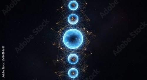 Connected Spheres: A futuristic digital illustration depicting interconnected spheres with a dark background.