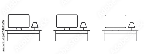 Workspace icon in line art doodle style. Editable stroke outline sign, eps 10