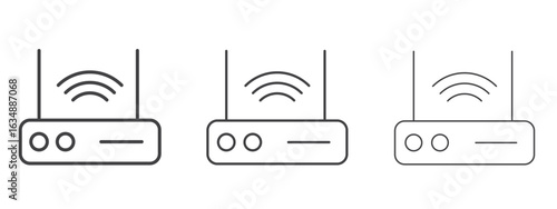 Wifi modem icon in line art doodle style. Editable stroke outline sign, eps 10