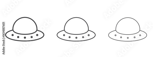 UFO icon in line art doodle style. Editable stroke outline sign, eps 10