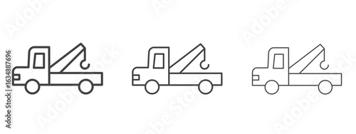 Tow truck icon in line art doodle style. Editable stroke outline sign, eps 10