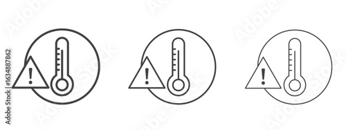 Temperature warning sign icon in line art doodle style. Editable stroke outline sign, eps 10