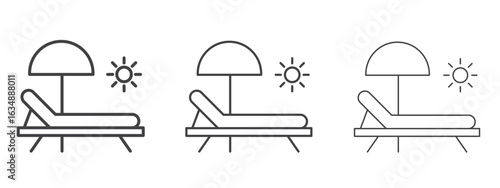 Sun bed icon in line art doodle style. Editable stroke outline sign, eps 10