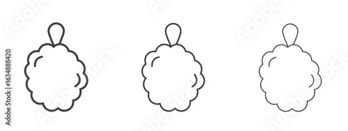 Shower sponge ball icon in line art doodle style. Editable stroke outline sign, eps 10