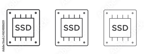 SSD drive icon in line art doodle style. Editable stroke outline sign, eps 10