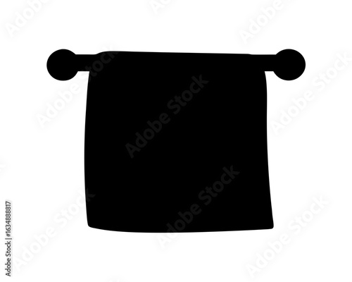 Black silhouette of a towel hanging on a towel rod, white background