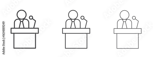 Politician speaker icon in line art doodle style. Editable stroke outline sign, eps 10