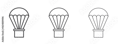 Parachute icon in line art doodle style. Editable stroke outline sign, eps 10