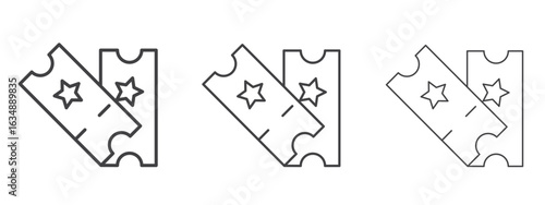 Movie ticket icon in line art doodle style. Editable stroke outline sign, eps 10