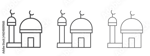 Mosque icon in line art doodle style. Editable stroke outline sign, eps 10