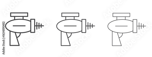 Laser gun icon in line art doodle style. Editable stroke outline sign, eps 10