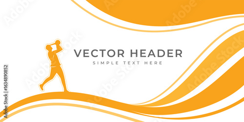 Orange Golf Player Silhouette Banner with Wave Lines Vector Banner Background Adobe Illustrator Artwork