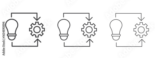 Implementation icon in line art doodle style. Editable stroke outline sign, eps 10