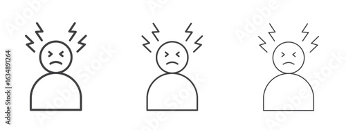 Headache icon icon in line art doodle style. Editable stroke outline sign, eps 10