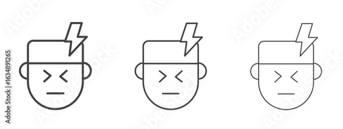 Headache icon in line art doodle style. Editable stroke outline sign, eps 10
