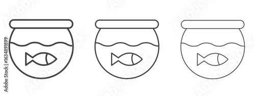 Fish bowl icon in line art doodle style. Editable stroke outline sign, eps 10