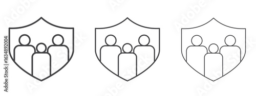 Family insurance icon in line art doodle style. Editable stroke outline sign, eps 10