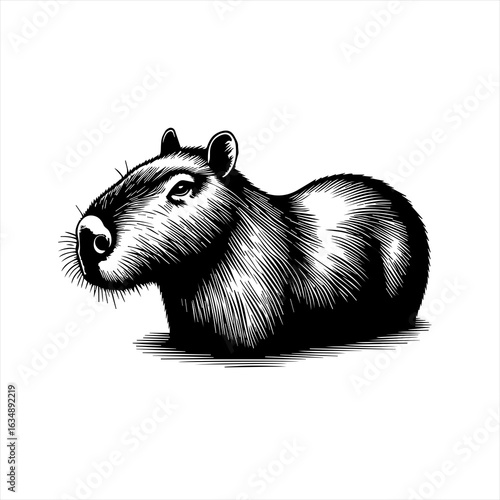 Capybara Rodent Animal Illustration Black White 1.