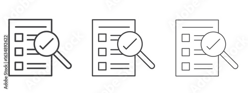 Document verification icon in line art doodle style. Editable stroke outline sign, eps 10