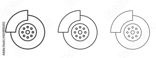 Disk brake icon in line art doodle style. Editable stroke outline sign, eps 10