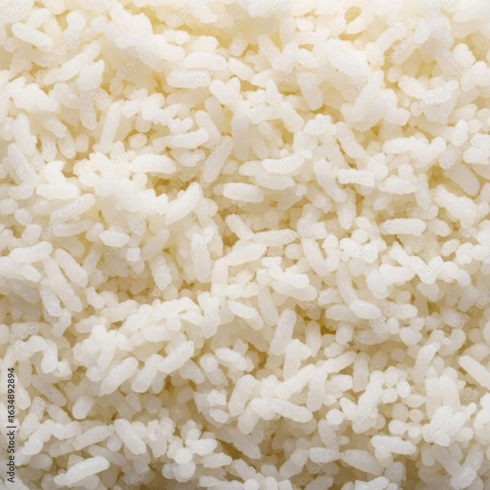 A closeup view of cooked white rice grains A closeup view of cooked white rice grains