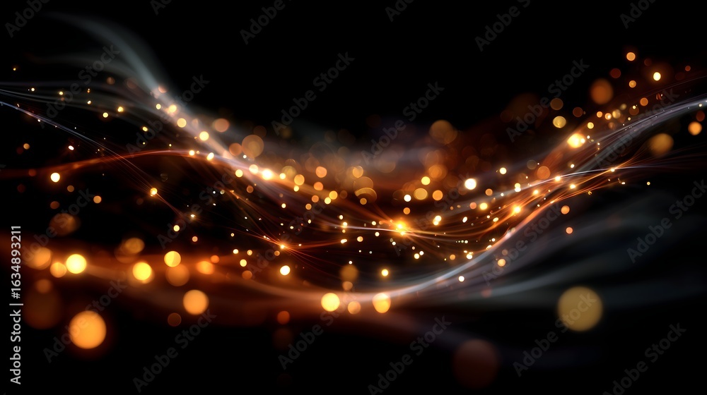 Obraz premium Bokeh swirls of light creating an abstract background with shimmering particles and flowing lines in a dark setting