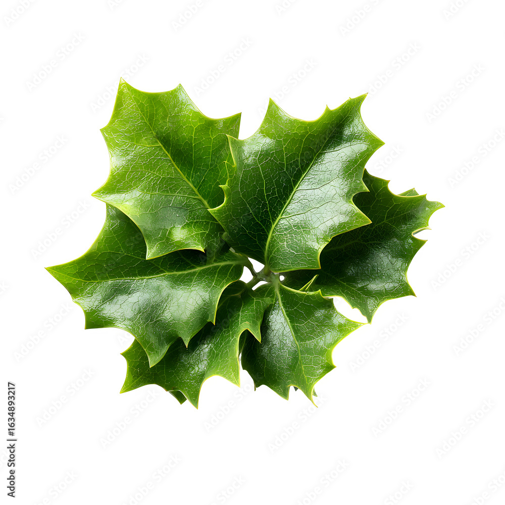 Fototapeta premium Holly Leaves Close-Up, isolated on white background