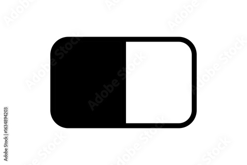 The image shows a simple, black-and-white icon of a switch or a toggle button. It is a horizontal rectangle with rounded corners, divided vertically into two halves.