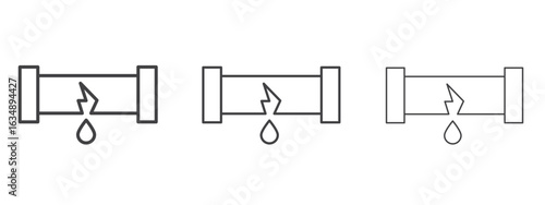 Broken pipe icon in line art doodle style. Editable stroke outline sign, eps 10