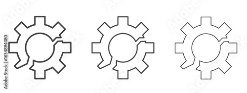 Broken gear icon in line art doodle style. Editable stroke outline sign, eps 10