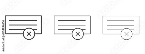 Bounced check icon in line art doodle style. Editable stroke outline sign, eps 10