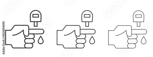 Blood sugar test icon in line art doodle style. Editable stroke outline sign, eps 10