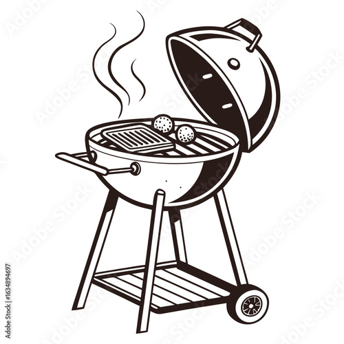 "Retro Barbecue Grill Illustration – Vintage Summer BBQ Vector with Transparent Background"