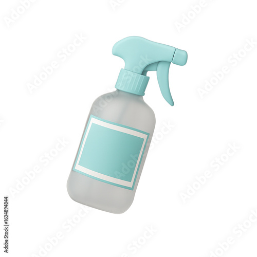 Light blue spray bottle with blank label isolated on transparent background
