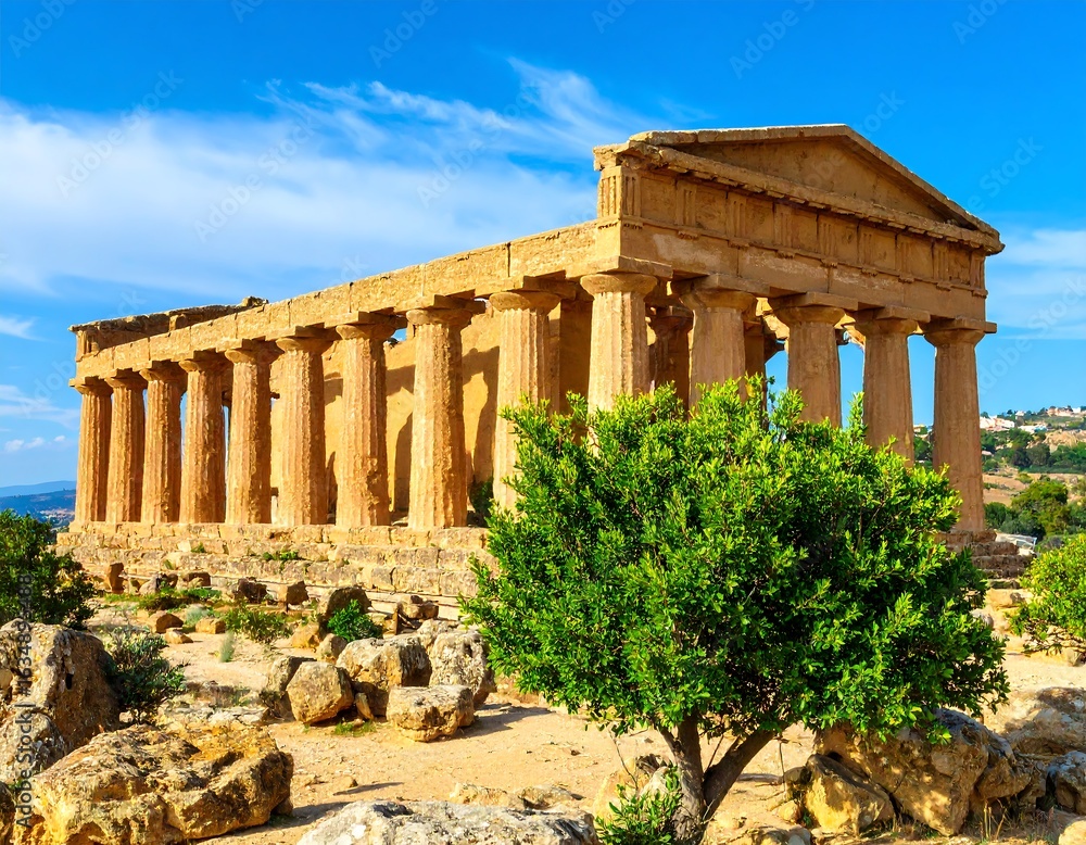 Fototapeta premium Ancient temple ruins, Mediterranean landscape