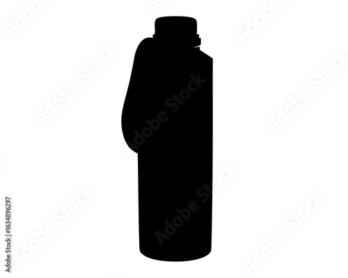 Black silhouette of a laundry detergent bottle with an easy pour handle.