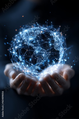 Global networking through a digital globe futuristic business environment innovative concept virtual viewpoint