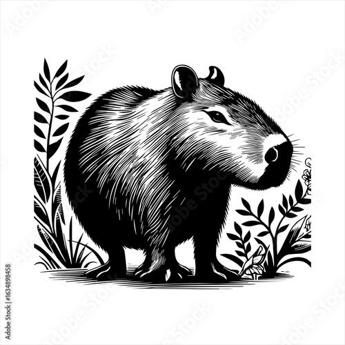 Stylized Black and White Capybara Illustration 30.