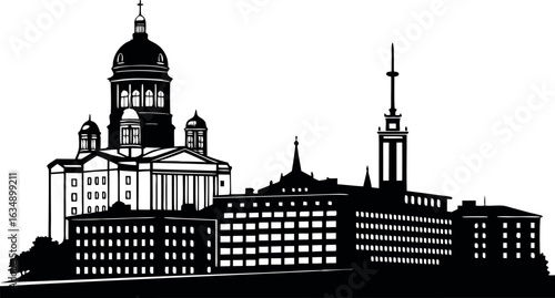 Helsinki city skyline isolated on white background, a famous finnish landmark.eps