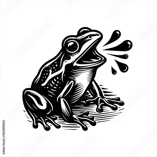 Stylized Black and White Frog Croaking.