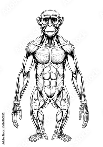 Striking monkey anatomy sketch, perfect for science resources and educational materials, bold and detailed