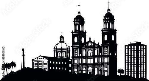 Puebla mexico city skyline silhouette isolated on white background.eps