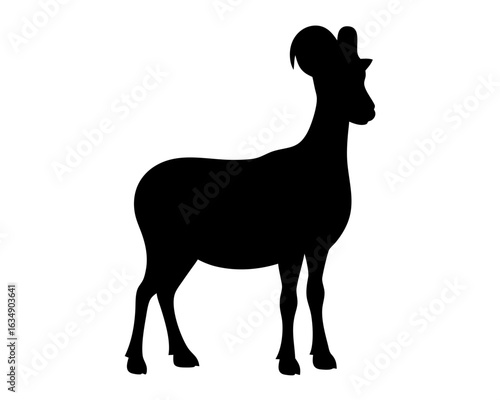 Silhouette of an Ovis Aries, a Domestic Sheep with Curved Horns