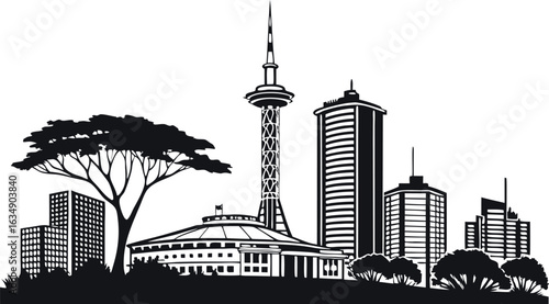 Nairobi city skyline with communication tower isolated on white background.eps