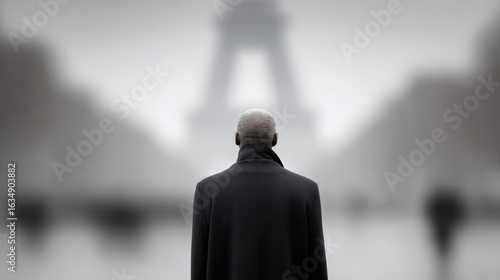 Reflecting on life's memories a solitary figure at the eiffel tower paris monochrome photography thoughtful mood