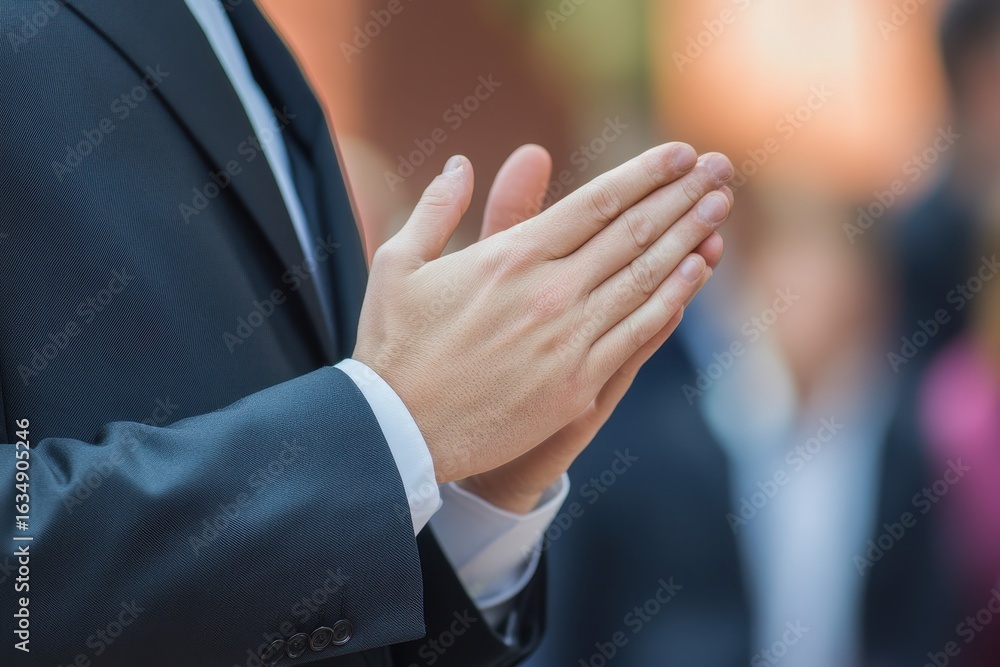 Obraz premium Manager strategist presents a business report with a focused demeanor during a meeting in an office setting, Manager strategist making a report to the business team and accepting the applause