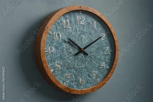 Wallpaper Mural Round Wooden Wall Clock with Blue Textured Face and White Numbers for Modern Minimalist Home Interior Decoration
 Torontodigital.ca