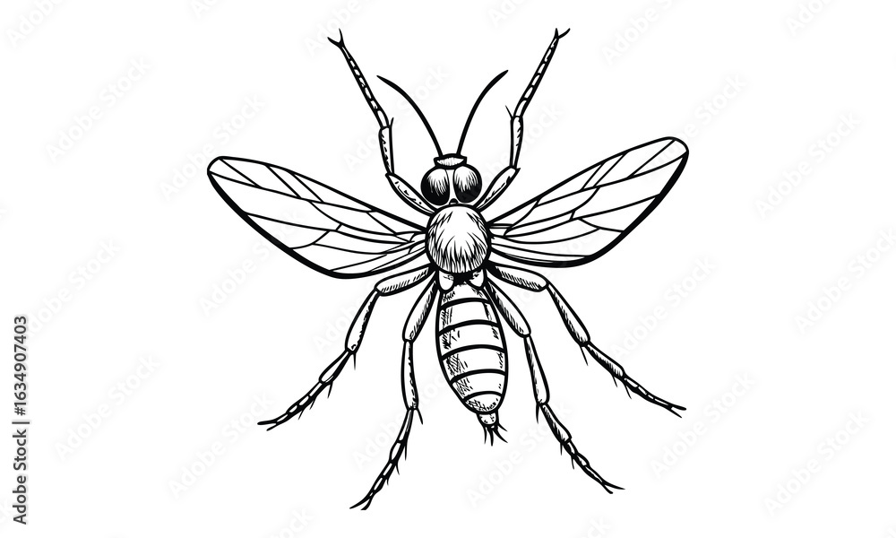 Obraz premium Mosquito t shirt design silhouette and vector line art, Intricate Vector Illustration for Mindfulness, Printable Coloring Pages, Adult Art Therapy, and Stress Relief Activities