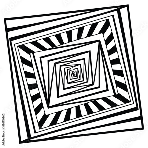 Black and white optical illusion of a square tunnel receding into infinity vector