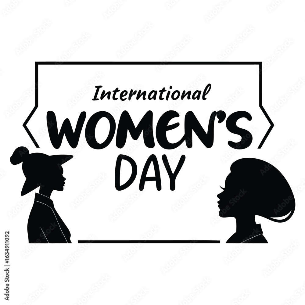 Black silhouettes of women flanking bold text celebrating International Womens Day celebration female Black silhouettes of women flanking bold text celebrating International Womens Day celebration female